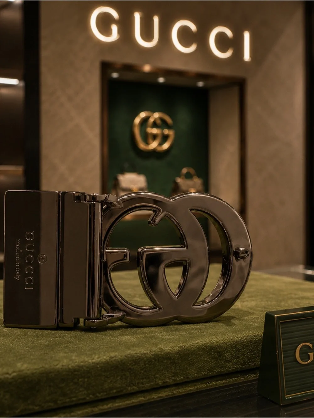 Gucci Men's Glossy Black Double G Buckle Belt